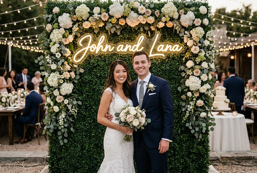 Large custom LED neon sign wedding reception backdrop design My Neon Store